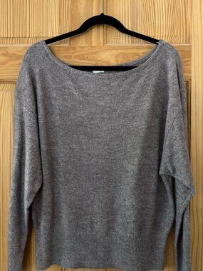Heather Grey Boat Neck Oversized Long Sleeve Knit Sweater